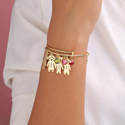 Brazalete Personalizado Chapado En Oro De 18 Quilates Con 1-10 Piedras Natales Encantos Para Niños