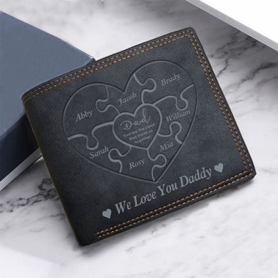 Regalo del día del padre personalizado Papá Tú eres la pieza que nos mantiene unidos Cartera triple de cuero