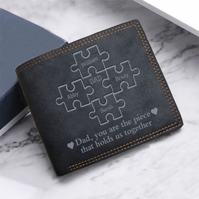 Regalo del día del padre personalizado Papá Tú eres la pieza que nos mantiene unidos Cartera triple de cuero
