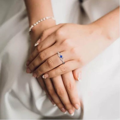 Anillo de promesa trenzado personalizado de plata esterlina S925 con piedra de nacimiento