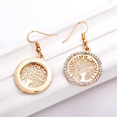 Árbol de la vida - Pendientes de oro con diamantes de imitación