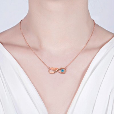 Collar de alas de ángel infinito con piedra de nacimiento