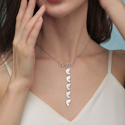 Collar de mamá con incrustaciones personalizadas con colgante de pies de bebé 1-10 colgantes en plata