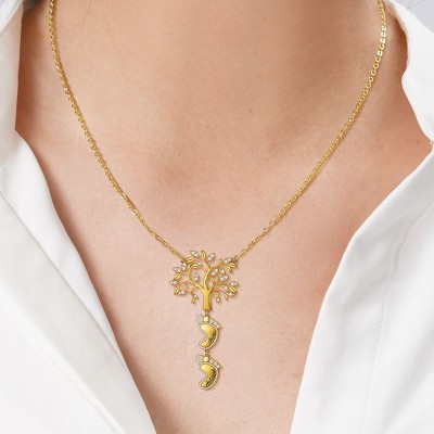 Collar personalizado de mamá con árbol genealógico con pies de bebé 1-10 colgantes