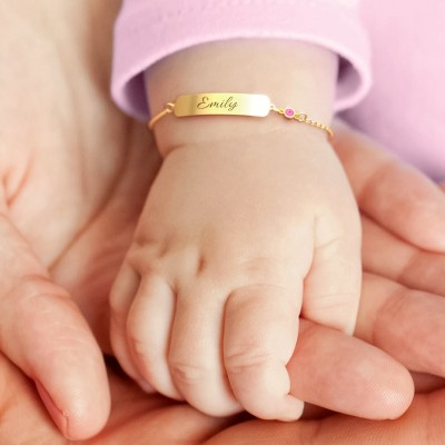 Pulsera Personalizada Pulsera Grabable Clásica para Bebé con Piedra de Nacimiento