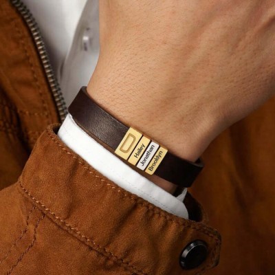 Pulsera de cuentas de cuero personalizada con grabado de nombre de papá e hijo