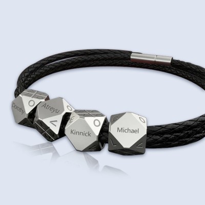 Regalo del día del padre Pulsera de cuero trenzada personalizada para hombres con 1-10 cuentas poliédricas