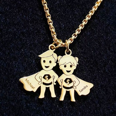 Regalo del día del padre Collar personalizado con colgante de super niños con grabado de 1 a 15 nombres