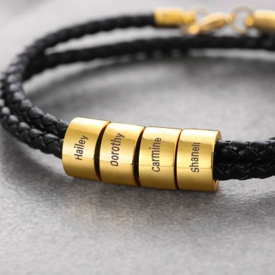 Pulsera de Cuero Trenzado con Pequeñas Cuentas Personalizadas