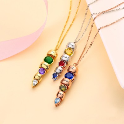 Collar grabado con piedra natal de Dorp personalizado con 1 a 6 piedras natales y grabados
