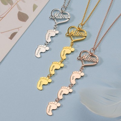 Collar de mamá personalizado con pies de bebé 1-10 colgantes