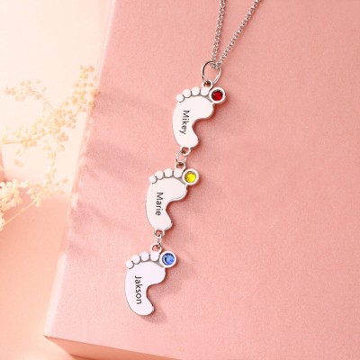 Collar de plata personalizado para mamá con pies de bebé 1-10 colgantes