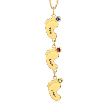 Collar de mamá personalizado chapado en oro de 18 quilates con pies de bebé 1-10 colgantes