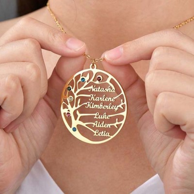Collar personalizado con nombre de árbol genealógico con piedras natales de 1 a 8 nombres, regalo para mamá y abuela