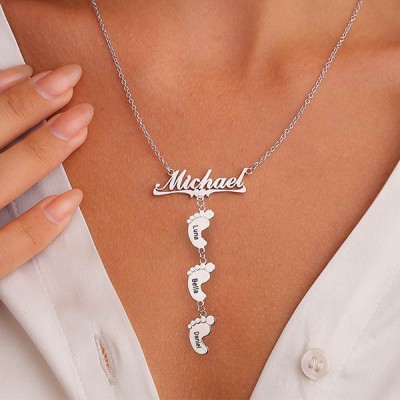 Collar personalizado con el nombre de mamá con colgantes de 1 a 10 pies de bebé, regalo para mamá