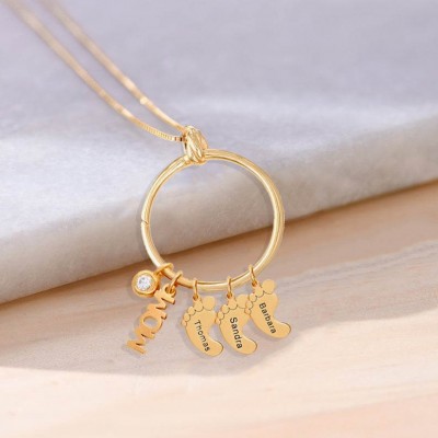 Círculo de encanto de mamá personalizado con colgantes con forma de pies de bebé de 1 a 8 Regalo perfecto para el día de la madre