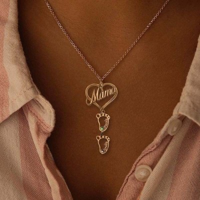 Collar de mamá personalizado con pies de bebé 1-10 colgantes